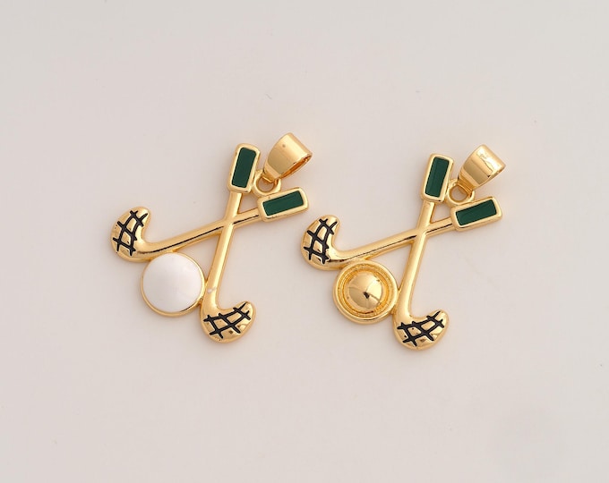 Enamel Golf Club Pendant,Golf Pendant,18K Gold Filled Sports Charm,DIY Jewelry Accessories,29x22.2x3.2mm