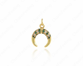 Horn Pendant,White Enamel Double Horn Pendant,18K Gold Filled Crescent Pendant,Enamel Horn Necklace,Pendant,Horn Pendant,20x13.8x2.7mm