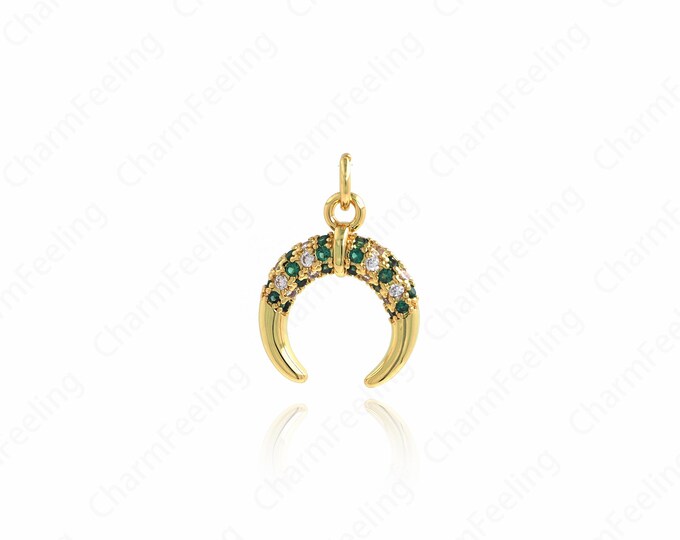 Horn Pendant,White Enamel Double Horn Pendant,18K Gold Filled Crescent Pendant,Enamel Horn Necklace,Pendant,Horn Pendant,20x13.8x2.7mm