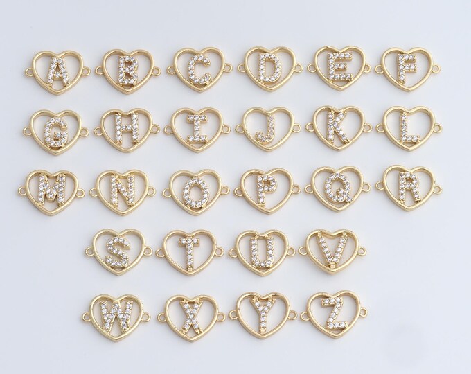 5 PCS Micro-Pave Initial Connector,Letter Connector, 18K Gold Filled Alphabet Charm, DIY Bracelet Necklace Accessories, 19.6x14x2.5mm