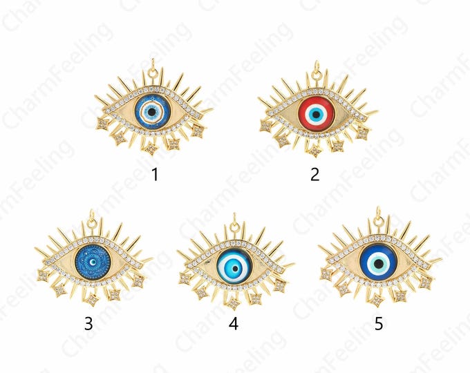 Enamel Eye Pendant,Micropavé CZ Eye Charm, Eye Pendant, Enamel Charm, DIY Jewelry Making Accessories 24.5x42x5mm