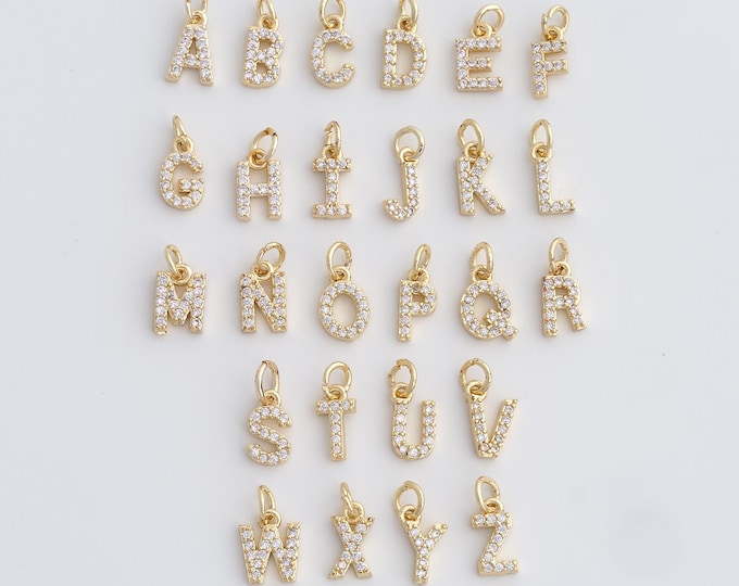 5 PCS 18K Gold Filled Initial Pendant, Micropavé CZ Letter Pendant, Alphabet Charm, DIY Jewelry Accessories, 12.2x5.6x2mm
