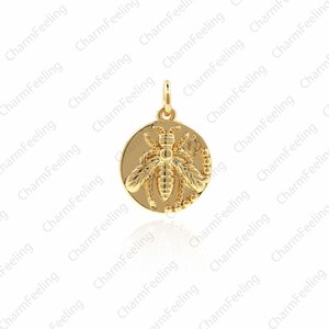 18K gold disc bee pendant , Bee charm，insect pendant, Round Necklace Charms 18.3x12.6x2.7mm 1pcs