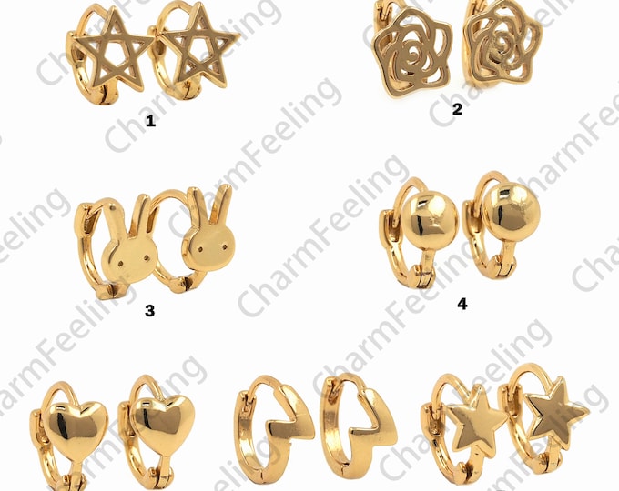 18K Gold Filled Star Earrings, Polaris Earrings, Stamp Earrings, Bunny Earrings, Ball Earrings, A Gift For Her 1 pair