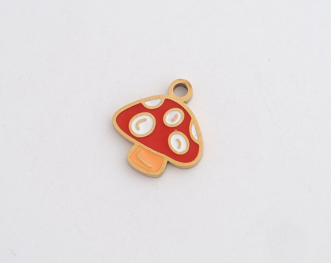 Enamel Mushroom Charms,Dainty Fungi Charm, 18K Gold Filled Mushroom Pendant,DIY Jewelry Accessories 14.6x13.5x1.3mm