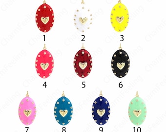 18K Gold Filled Enamel Charm,Oval Pendant,Heart Charm,Enamel Heart Pendant,Heart Pendant,DIY Jewelry Supplies, 40x21x7.2mm