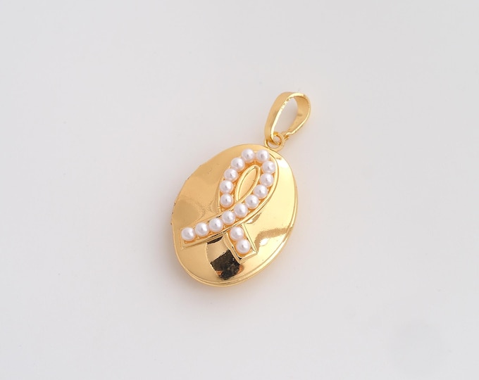 Breast Cancer Awareness Silk Ribbon Pendant,Photo Frame Pendant,18K Gold Filled Symbol Charm,DIY Jewelry Accessories,30.6x16.4x7.7mm