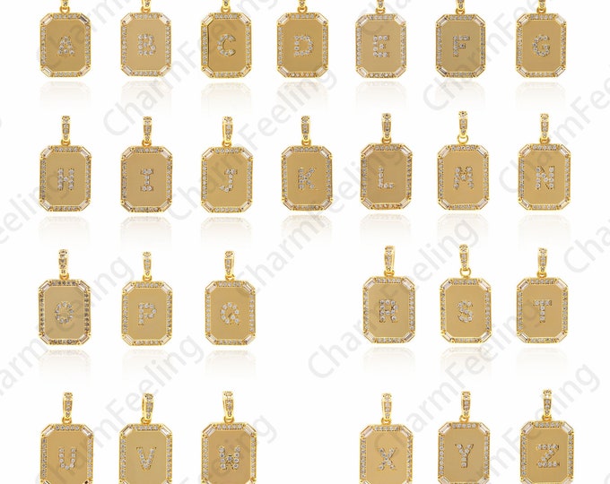 Initial Label Letter Pendant, CZ Cube A-Z Letter Pendant, Letter Pendant, Personalized Initial Letter Pendant 24.8x13.3x2.1mm 1pcs