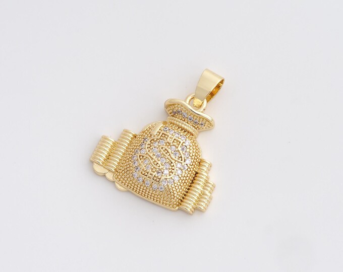 CZ Money Bag Pendant,Money Bag Pendant,18K Gold Filled Money Bag Charm,DIY Jewelry Accessories,27.7x24x4.7mm