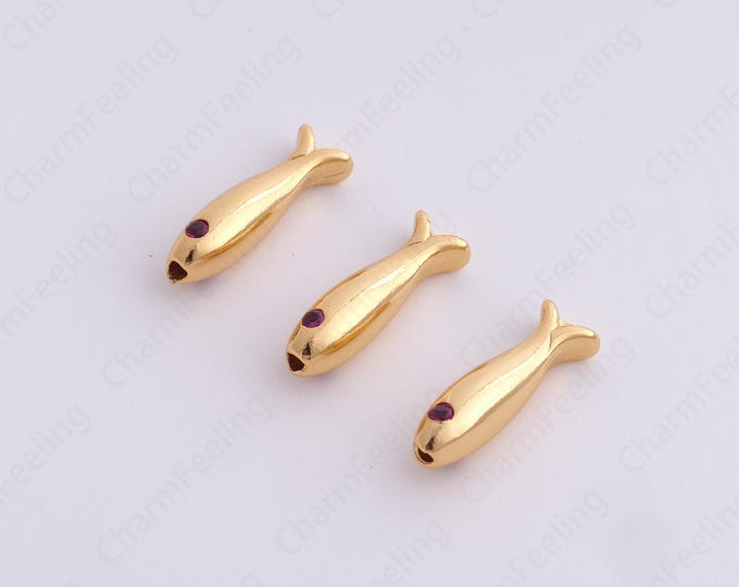 Gold Fish Spacer Beads, 18K Gold Filled Marine Life Beads,Dainty Fish Bracelet Necklace Spacer Beads, DIY Jewelry Supplies,16.4x4.8mm