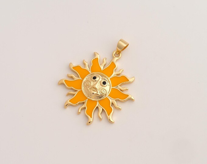 Enamel Sun Pendant,Celestial Pendant,18K Gold Filled Sunburst Charm,DIY Jewelry Accessories,36x29.2x3mm