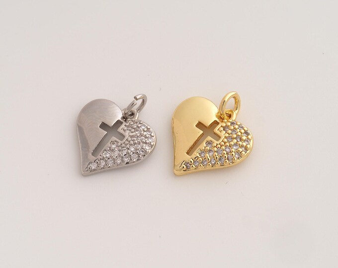 CZ Heart Pendant,Love Pendant,18K Gold Filled Heart Charm,DIY Jewelry Accessories,18.5x15.3x2.8mm