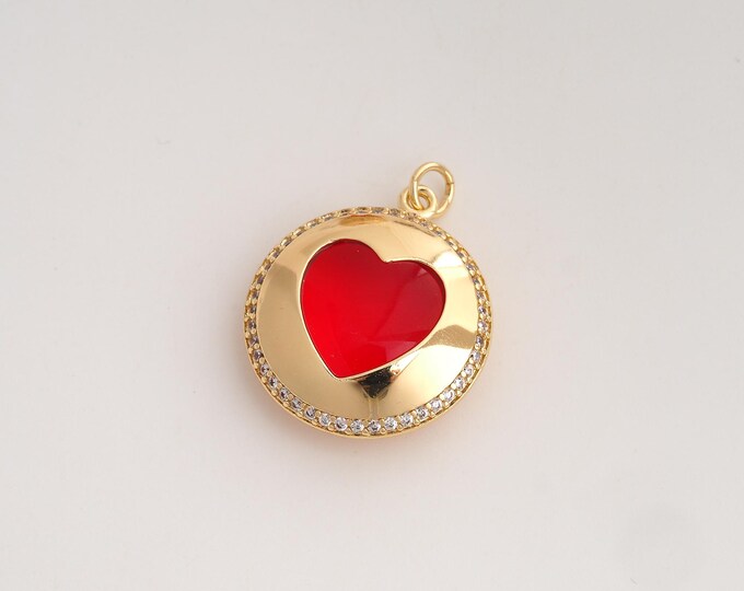 CZ Heart Pendant,Love Pendant,18K Gold Filled Heart Charm,DIY Jewelry Accessories,27.4x21x7.6mm