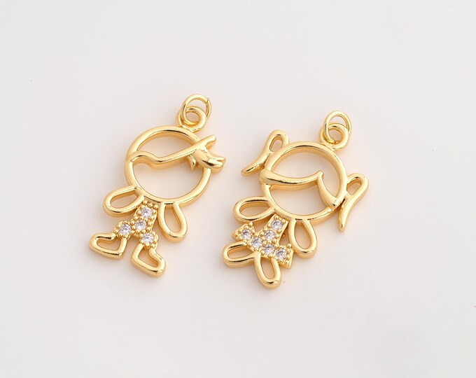 CZ Couple Pendant,Boy Girl Pendant,18K Gold Filled Couple Charm,DIY Jewelry Accessories,29.7x13.6x3mm
