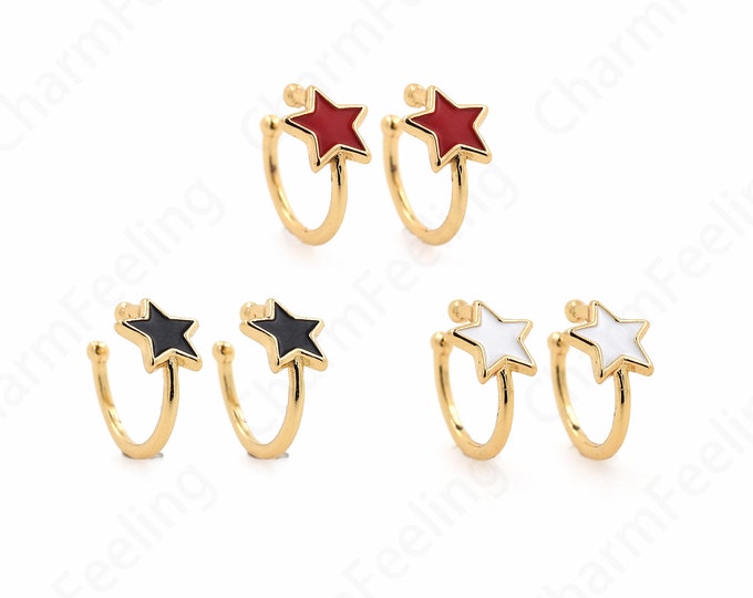 Pentagram Earrings,18K Gold Filled Star Earrings,Enamel Star Earrings,Polaris Earrings Star Charm Enamel Polaris Earrings,11.4x11.4x7mm