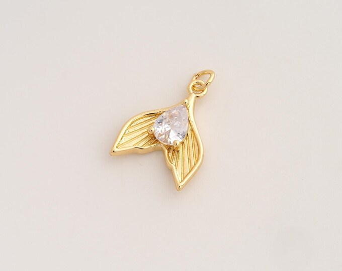 CZ Fishtail Pendant,Fishtail Pendant,18K Gold Filled Fishtail Charm,DIY Jewelry Accessories,23.8x13.8x4.4mm