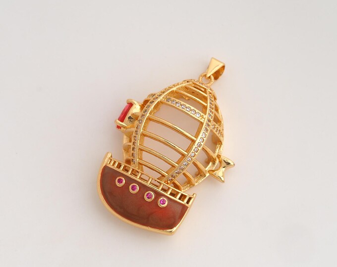 CZ Airship Pendant,Enamel Airship Pendant,18K Gold Filled Airship Charm,DIY Jewelry Accessories,42.3x27.5x13.7mm