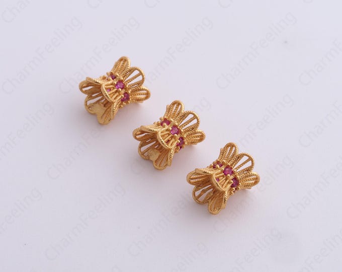 Gold Flower Spacer Beads, 18K Gold Filled Tube Beads,Dainty Flower Bracelet Necklace Spacer Beads, DIY Jewelry Supplies,7.2x6.7mm