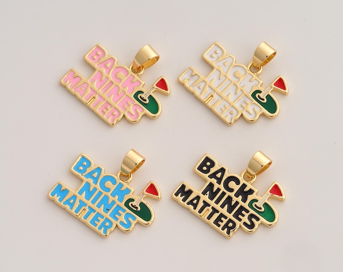 Enamel Back Nines Mat Ter Pendant,Golf Pendant,18K Gold Filled Letter Charm,DIY Jewelry Accessories,22.2x24x1.7mm