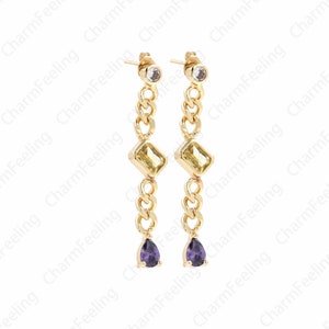 Boho Earrings, Micropavé CZ Fringe Earrings, 18K Gold Filled Long Earrings, Bar Earrings,Drop Earrings, DIY Jewelry Supplies, 9x49x3.8mm