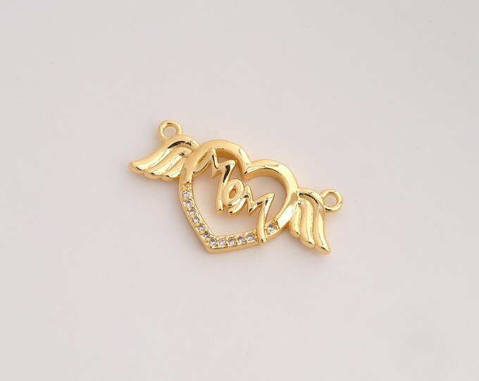 CZ MOM Pendant,Heart Pendant,18K Gold Filled Letter Charm,DIY Jewelry Accessories,27x13.8x3.2mm