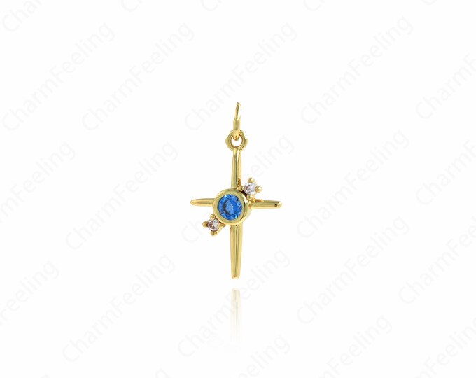 18K Gold Filled Star Necklace, Micropavé CZ Star Charm, Polaris Charm, Starburst Charm, DIY Jewelry Accessories,22.2x12x2.8mm