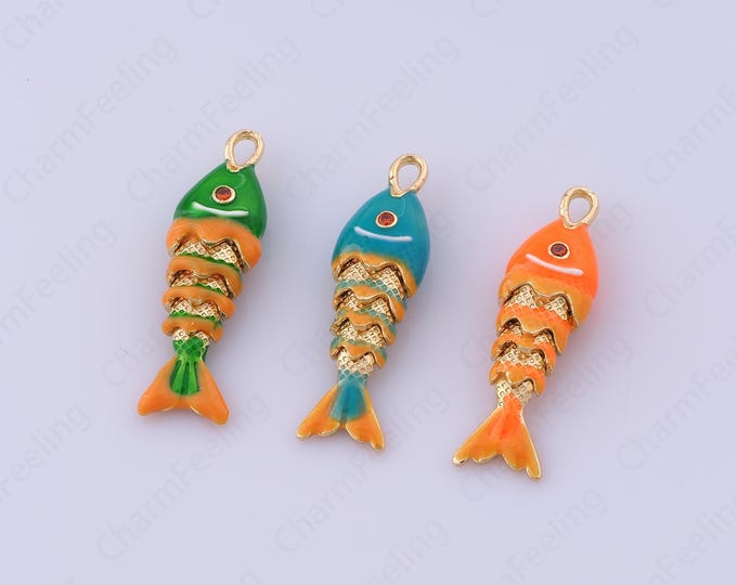 Enamel Fish Jewelry, Dainty Fish Necklace,Tropical Fish Pendant, 18K Gold Filled Enamel Fish Pendant,Marine Life Jewelry, 30.7x9x5.8mm