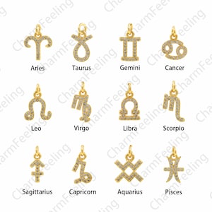 Wisiorek ze znakiem zodiaku, naszyjnik ze znakiem zodiaku, wisiorek ze znakiem zodiaku Micropavé CZ, wisiorek ze znakiem strzelca wypełniony 18-karatowym złotem, akcesoria do biżuterii DIY, 10x12,5x1,8 mm