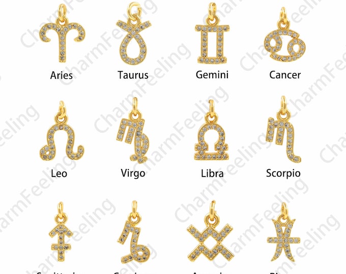 Zodiac Pendant, Zodiac Necklace, Micropavé CZ Zodiac Pendant, 18K Gold Filled Sagittarius Pendant, DIY Jewelry Accessories, 10x12.5x1.8mm
