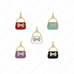 Handbag Pendant,Bag Pendant,Enamel Handbag Charm,18K Gold Filled Dainty Necklace, Gift For Her, DIY Jewelry Supplies, 19.5x12x2mm