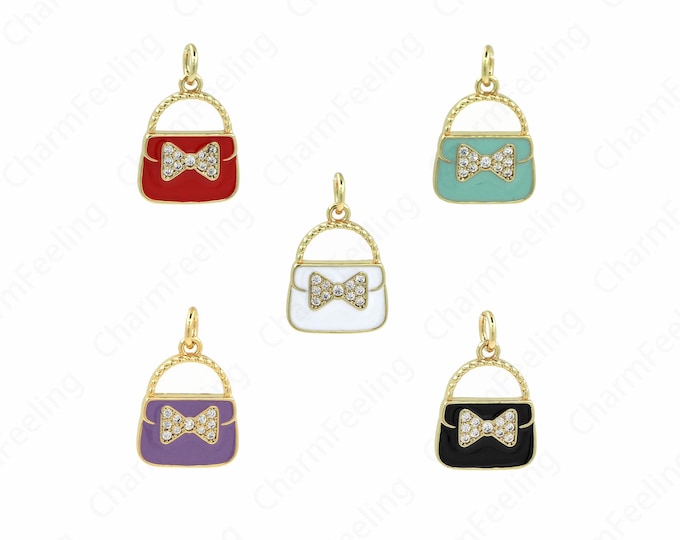 Handbag Pendant,Bag Pendant,Enamel Handbag Charm,18K Gold Filled Dainty Necklace, Gift For Her, DIY Jewelry Supplies, 19.5x12x2mm
