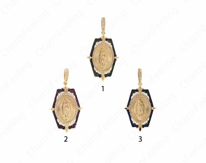 Virgin Mary Necklace, Square Embossed Necklace, 18K Gold Filled Square Pendant, Character Pendant, DIY Jewelry Accessories 49x25x3mm