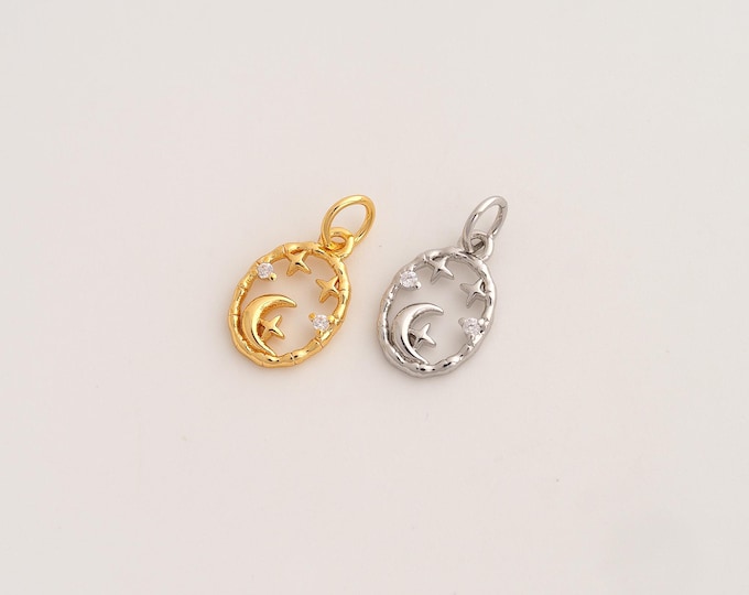 5 pcs CZ Moon Star Pendant,Celestial Pendant,18K Gold Filled Star Moon Charm,DIY Jewelry Accessories,16.5x8.6x2mm
