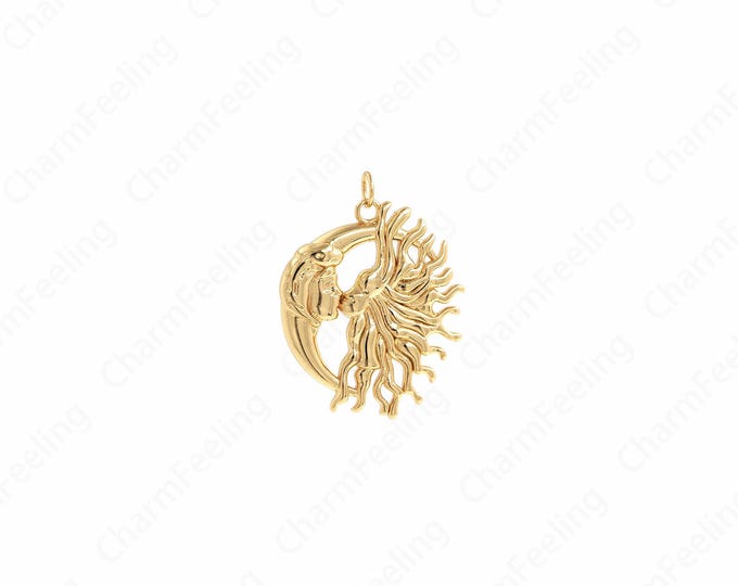 Love Charm, Lucky Necklace, 18K Gold Filled Heart Necklace,Moon Sun Pendant, DIY Jewelry Accessories, 34x25.5x2.5mm