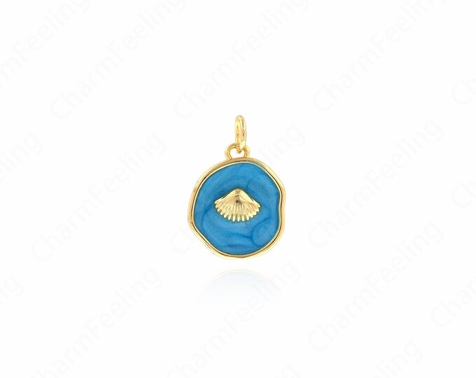 Round Beach Charm, Enamel Shell Pendant,18K Gold Filled Beach Necklace, Shell Necklace, Shell Charm, DIY Jewelry Supplies,18.5x12.5x2.7mm