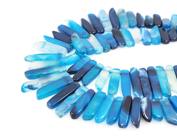 Natural Stone Bracelet Necklace Accessories, Blue Apatite Beads,Rectangular Gemstone Chain,DIY Gem Making Supplies,10-12x28-48mm