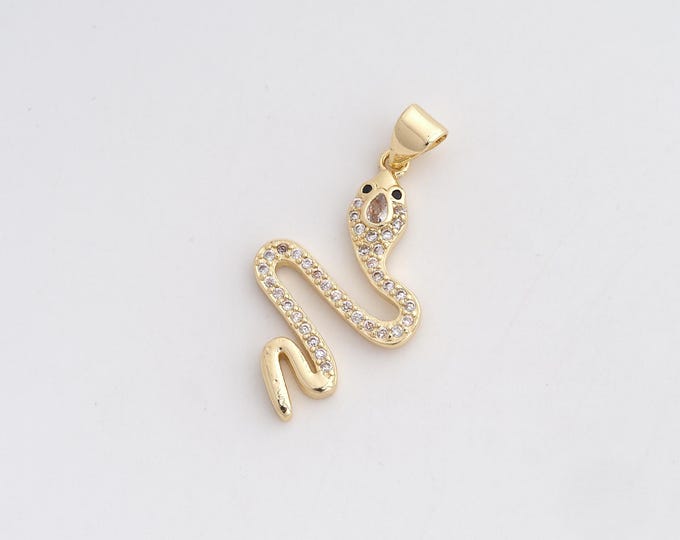 CZ Snake Pendant,Animal Pendant,18K Gold Filled Snake Charm,DIY Jewelry Accessories,29.7x15.8x2.7mm