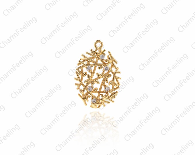 Tree of Life Charm Pendant, Pave Tree of Life Charm, Tree of Life Charms, CZ Tree of Life, Flower Pendants 21.7x14.7x2.4mm 1pcs