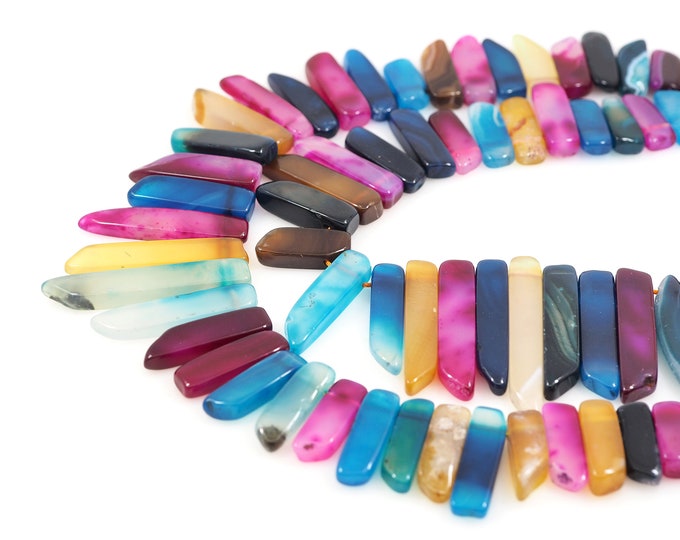 Colorful Rectangular Beads,Long Gemstone Chain,Natural Stone Necklace,Geometric Gemstone Chain,DIY Stone Making Supplies,10-12x28-48mm