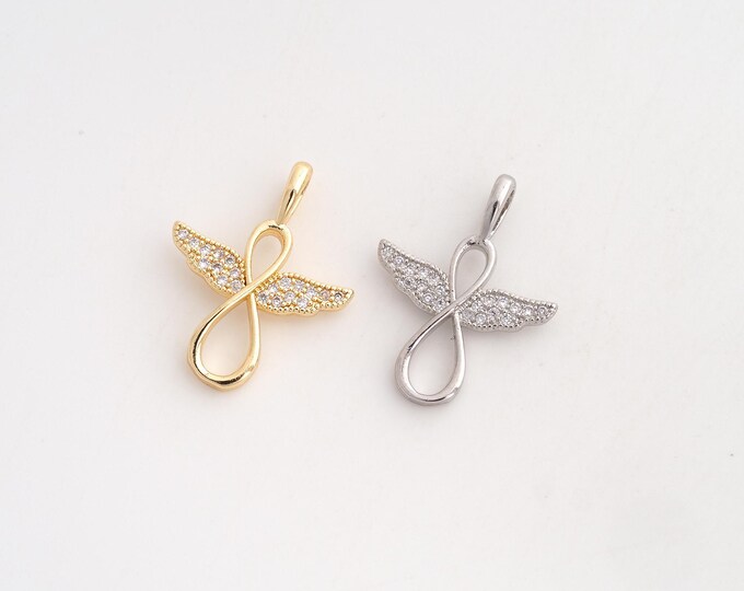 CZ Infinity Pendant,Angel Number Pendant,18K Gold Filled Angel Wings Charm,DIY Jewelry Accessories,20.8x16x2.2mm