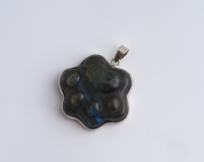 Natural Stone Pendant,Paw Print Gemstones Charms,Animal Foot Gemstones Charm,DIY Jewelry Accessories,36x30.8x10.7mm