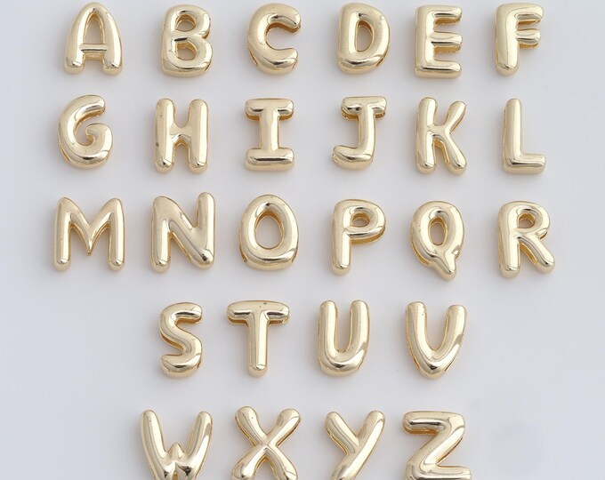 5 PCS 18K Gold Filled Initial Beads,Gold Spacer Beads,Letter Bead,Cubic Zirconia Gold Spacer Beads,14x11.3x5mm