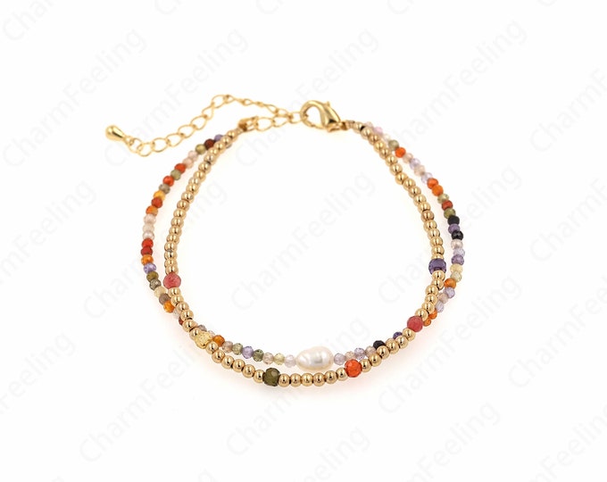Individual Bracelet,18K Gold Filled Beaded Bracelet,Stone Bracelet, Daily Bracelet,Friendship Bracelet,17cm