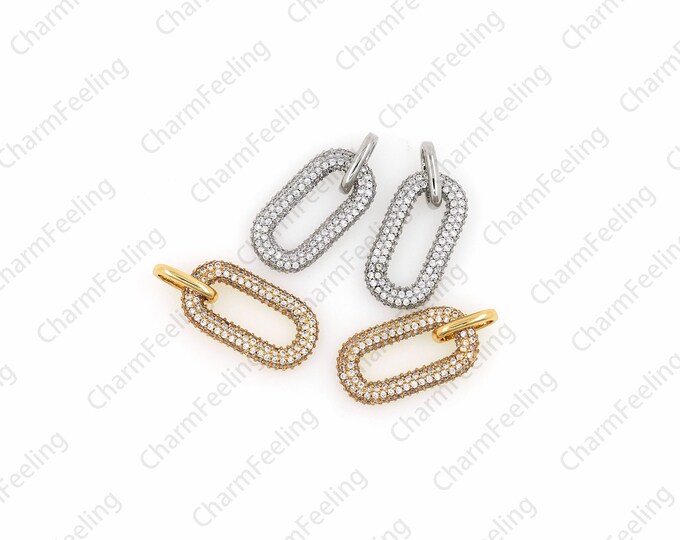 18K Gold Filled Oval Necklace, Micropavé CZ Oval Pendant, Oval Pendant, Hollow Jewelry Pendant, DIY Jewelry Accessories, 29x12x3mm