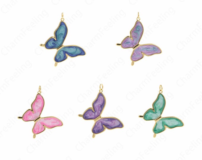 Enamel Butterfly Necklace,18K Gold Filled Butterfly Pendant,Butterfly Pendant, Insect Necklace,DIY Jewelry Accessory 40.7x34.5x2.2mm