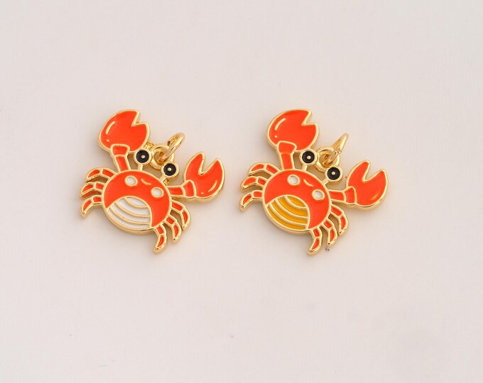 Enamel Crab Pendant,Marine Life Pendant,18K Gold Filled Crab Charm,DIY Jewelry Accessories,17.4x18.4x2mm