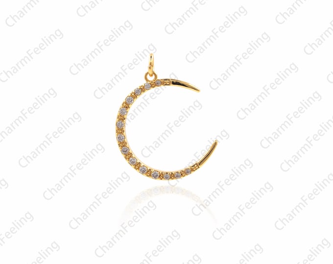 CZ Crescent Pendant，moon charm，Moon necklace， component for jewelry supplies 21x15.5x1.8mm 1pcs