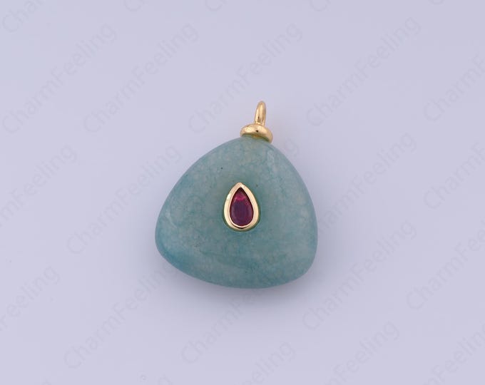 Natural Blue Jade Pendant,Diamond Shape Charm,18K Gold Filled Gem Pendant,DIY Jewelry Supplies,25x20x5.8mm