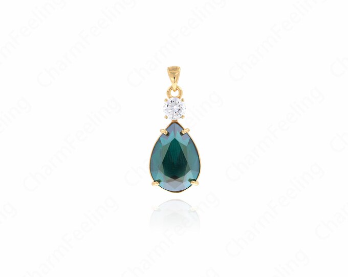 Teardrop Pendant,Micropavé CZ Waterdrop Necklace,18K Gold Filled Teardrop Charm,DIY Jewelry Supplies,34x14x8mm