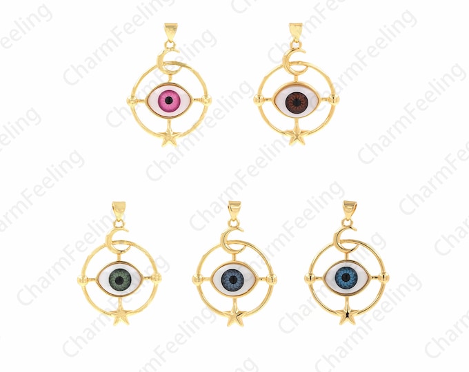 All Seeing Eye Charm, 18K Gold Filled Universe Eye Necklace,Eye Pendant, Eye Necklace, Eye Pendant, All Seeing Eye Charm, 38.1x6.6x26.1mm
